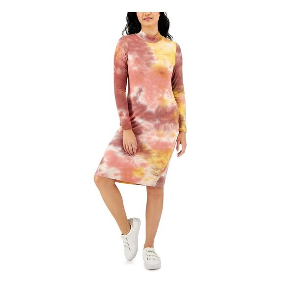 TINSEL Womens Coral Stretch Ribbed Pullover Mock Neck Knee Length Shift Dress PL - Picture 1 of 1